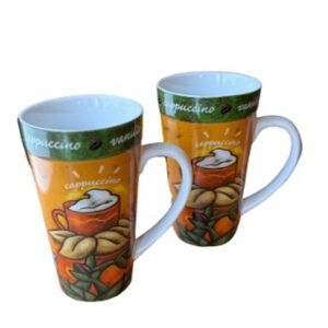 MSC Joie De Vivre Tall Ceramic Coffee Mugs Set of 2